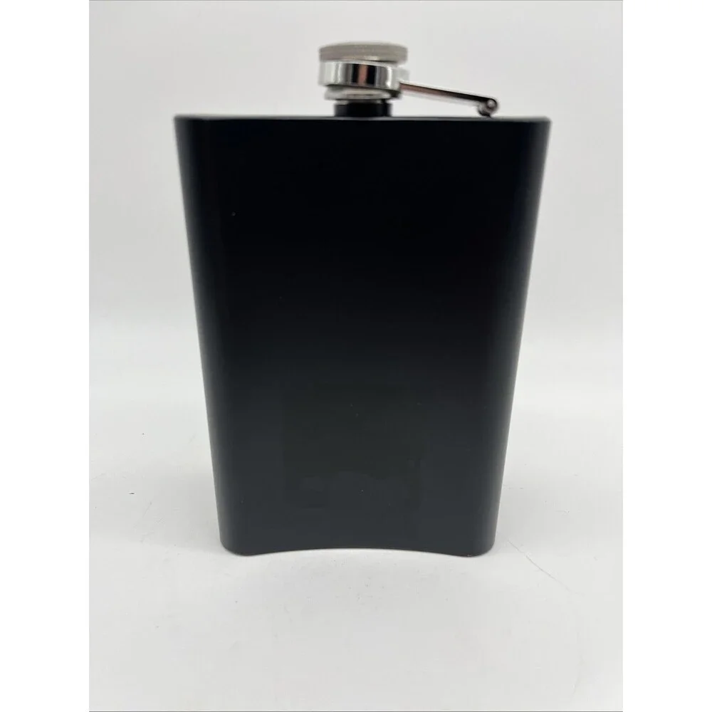 Matte Black 8 oz. Stainless Steel Hip Pocket Flask - Skull Design, New W/out Box